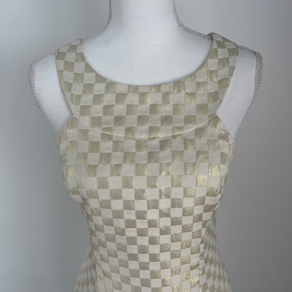 Lilly Pulitzer Jepson Metallic Gold Cream Checkered High Neck Mini Dress - Picture 2 of 10